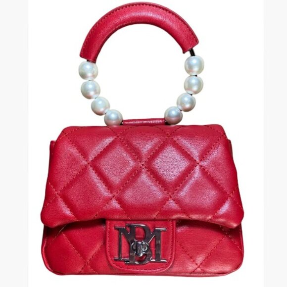 Badgley Mischka Handbags - Badgley Mischka Clutch Bag with Faux Pearl Handle and Crossbody Strap in Red NWT
